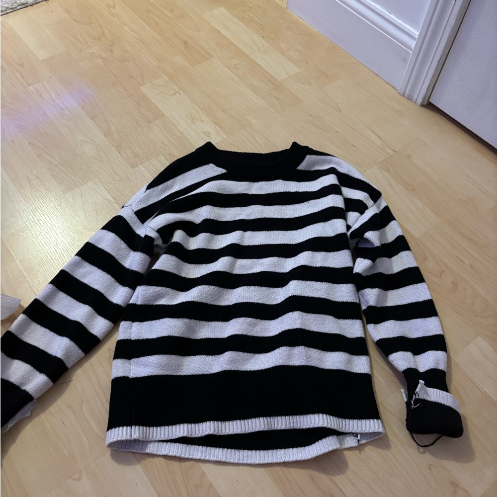 Black and White Striped Sweater, sleeve ruined